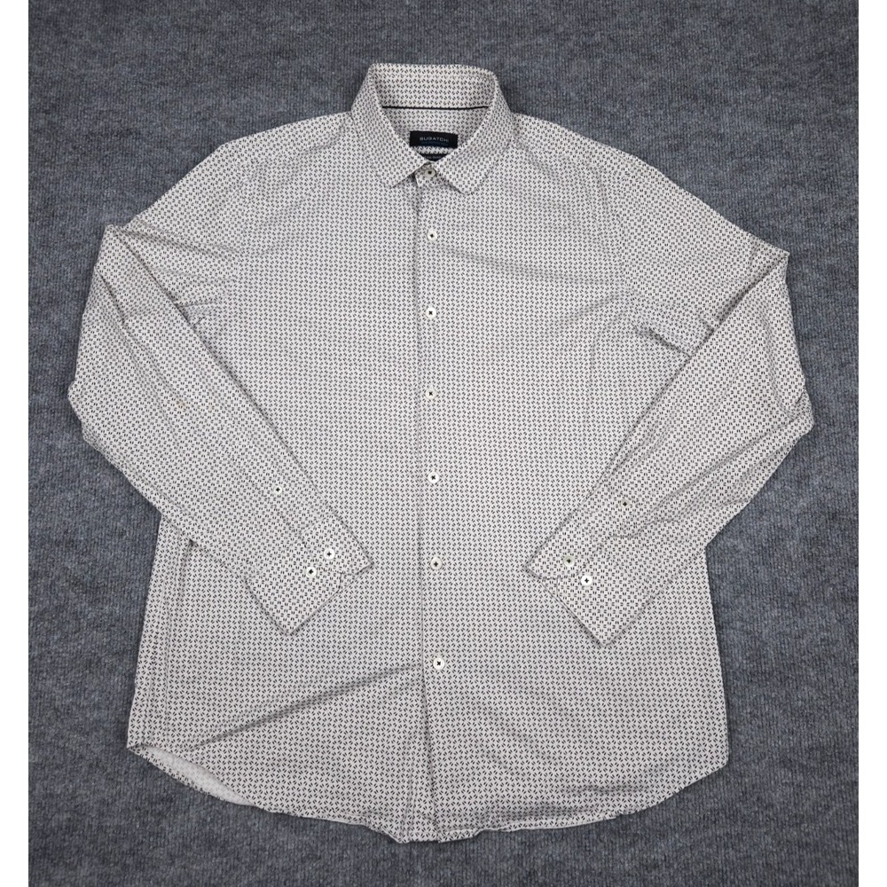 Bugatchi Shirt Men's Large 8 Way Stretch Long Sleeve‎ Button Up Abstract Tech